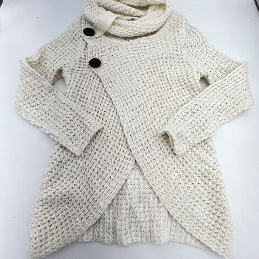 Oliver by Escio Asymmetric Cardigan Sweater Ivory Chunky Knit Size Small